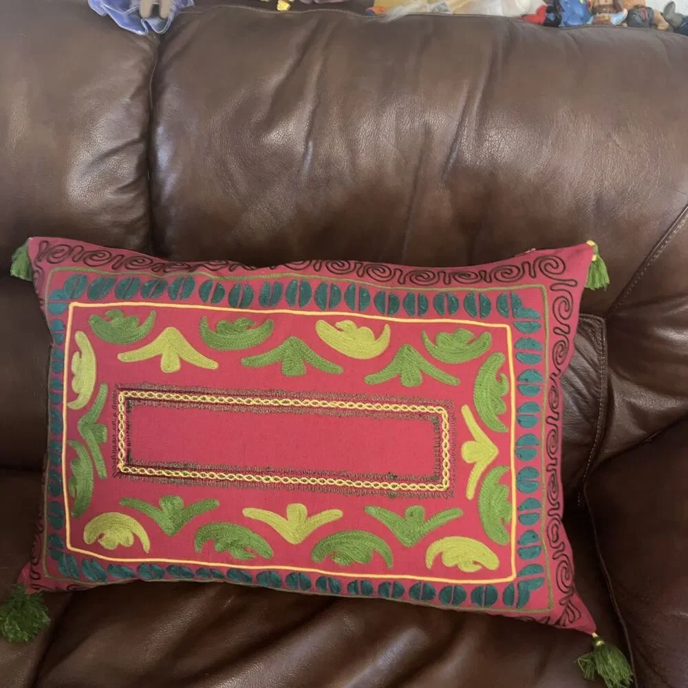 Crate And Barrel Jubilee Rectangular Decorative Pillow  16X24 Traditional Indian